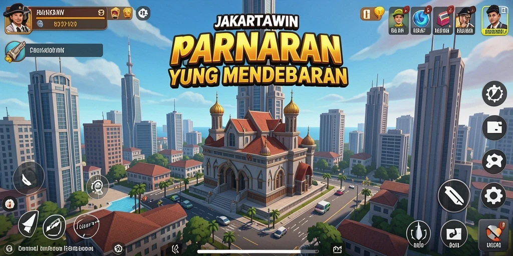 Tampilan gameplay seru dari JAKARTAWIN dengan strategi Tower Defense.