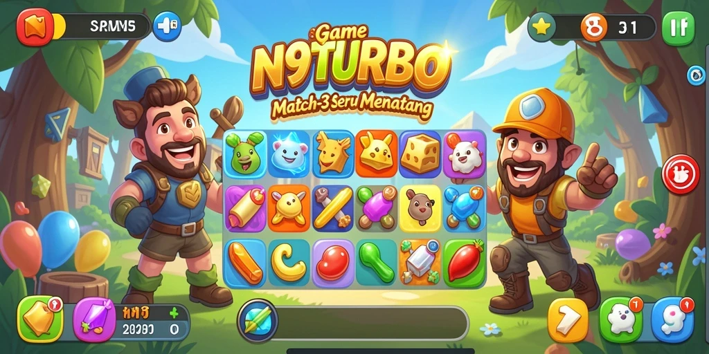 Tampilan gameplay seru N9TURBO dengan tantangan Match-3.