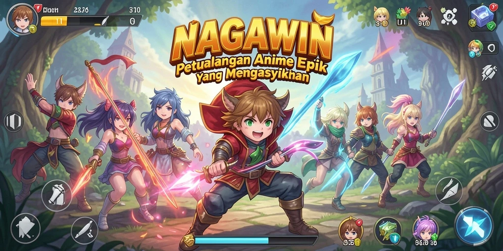 Tangkapan layar gameplay NAGAWIN menampilkan karakter anime beraksi.