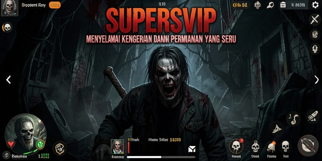 Gameplay SUPERSVIP yang mencekam dengan suasana kegelapan dan ketegangan.