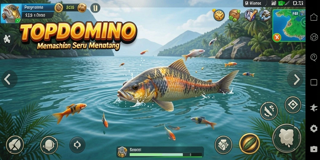 Screenshot gameplay TOPDOMINO yang menunjukkan momen memancing yang seru.